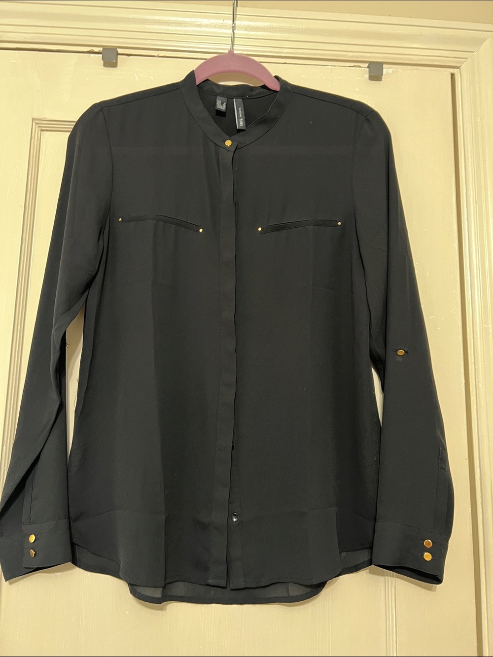 MNG Black Women's Long Sleeve Button-Front shirt with gold details